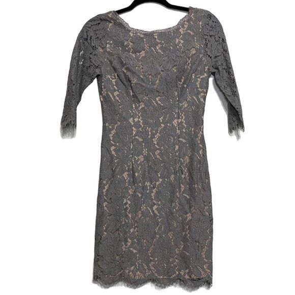 Soieblu French Gray Lace Sheath Dress Low Back - Picture 1 of 7